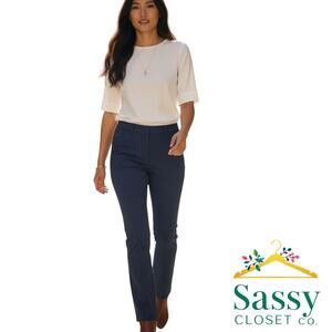 Calvin Klein Navy Straight Leg Pants Zip Pockets Flat Front Size 0 Stretch EUC